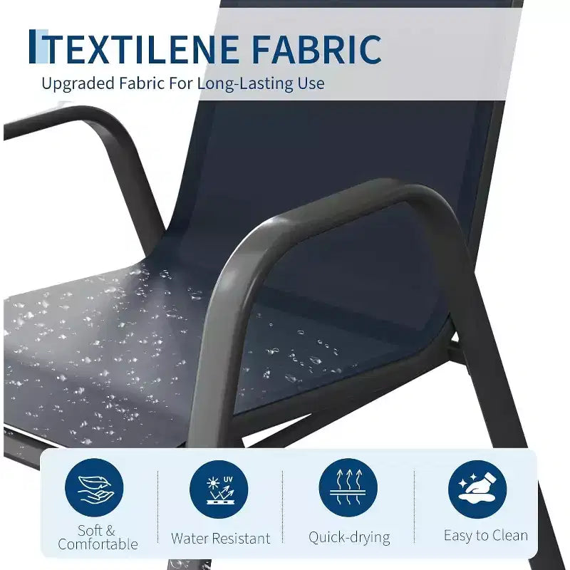 Terrasstoelen, stapelbare buiteneetkamerstoelen set van 4/6, lichtgewicht Textilene-stoelensets voor buiten voor alle weersomstandigheden, met armleuningen voor de achtertuin en het zwembadterras