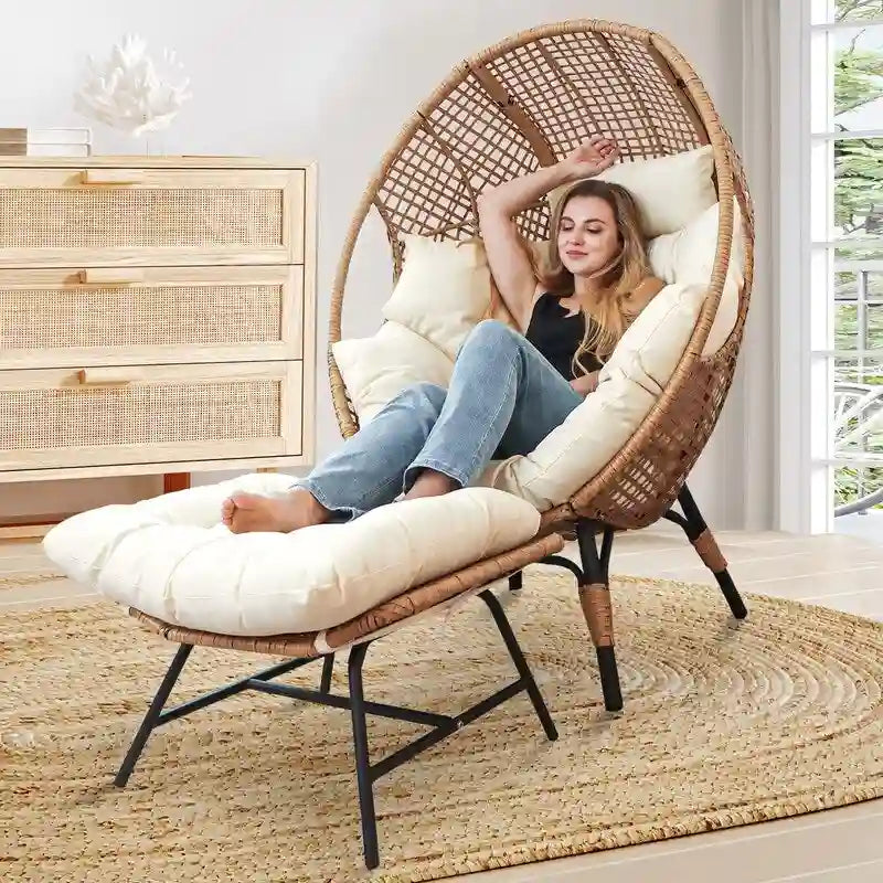 Fauteuil œuf d’intérieur FINCATI, fauteuil œuf d’extérieur supportant 440 lb, fauteuil œuf grand format avec pouf, fauteuil œuf luxueux et confortable avec repose-pieds