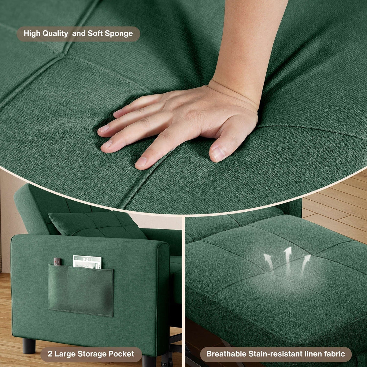 3-in-1-Schlafsofa mit verstellbarer Liegefläche, ausziehbares Sesselsofa, umwandelbares Klappbett fürs Wohnzimmer