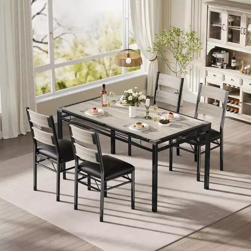 Ensemble de table à manger pour 4 personnes, avec 4 chaises rembourrées, ensemble de 5 pièces en bois pour la cuisine ou la salle à manger avec protège-coins, pour cuisine, appartement et petit espace