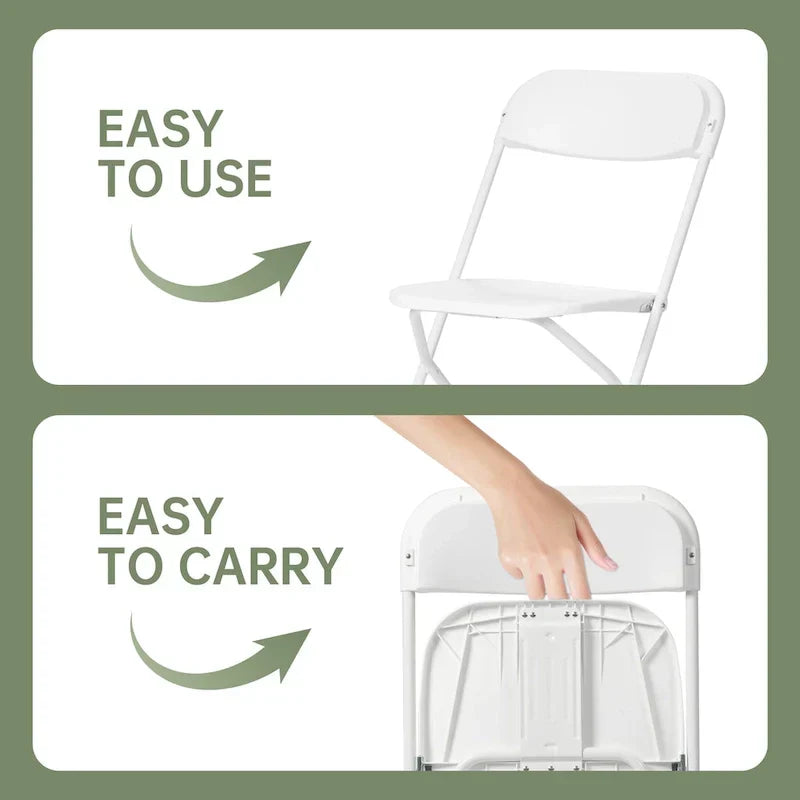 Lot de 10 chaises pliantes en plastique, capacité de 350lb, pour événements, bureaux, mariages, fêtes, pique-niques, cuisines et repas