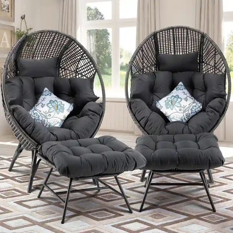 Fauteuil œuf d’intérieur FINCATI, fauteuil œuf d’extérieur supportant 440 lb, fauteuil œuf grand format avec pouf, fauteuil œuf luxueux et confortable avec repose-pieds