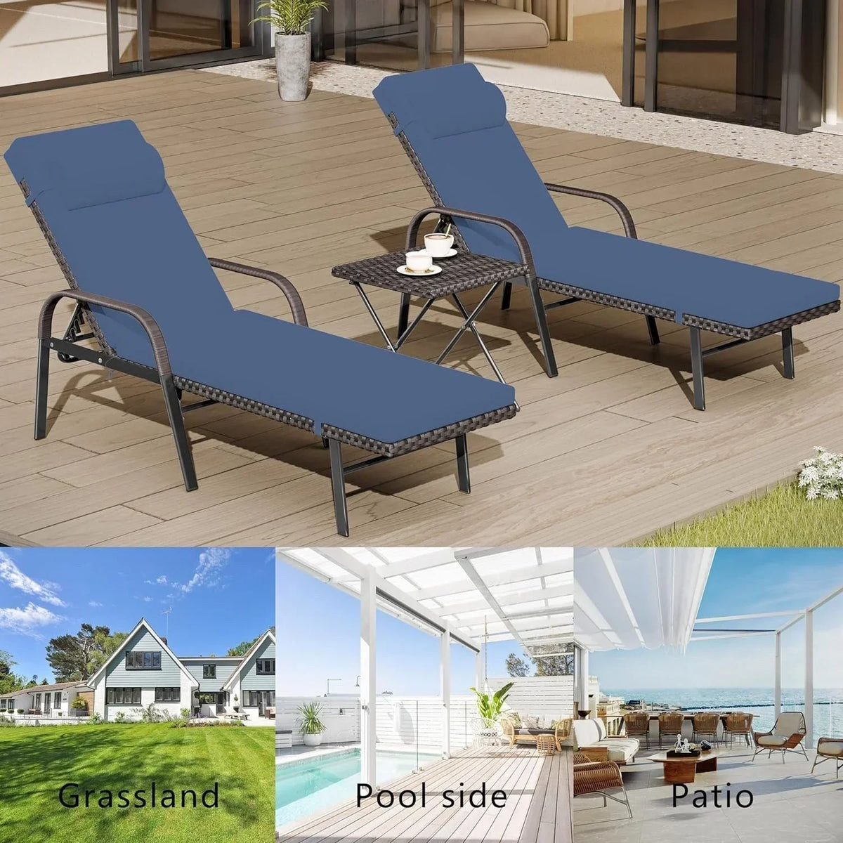 Kullavik 3-teiliges Outdoor-Lounge-Set mit Liegestühlen