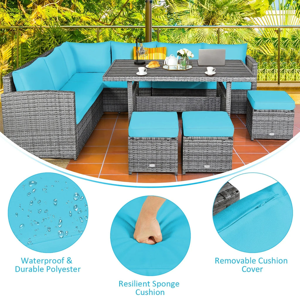 Costway, ensemble de salle à manger de jardin en rotin de 7 pièces avec canapé d’angle et repose-pieds - Voir les détails