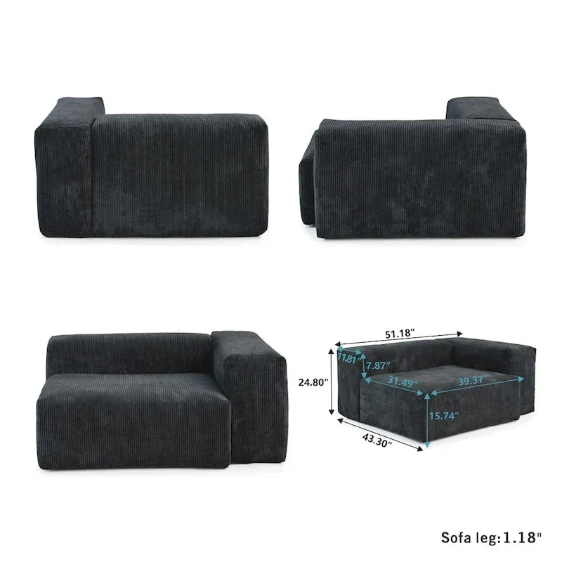 Großes modulares U-förmiges Ecksofa aus Cord mit 4 Sitzplätzen, 2 Hockern und 5 Kissen