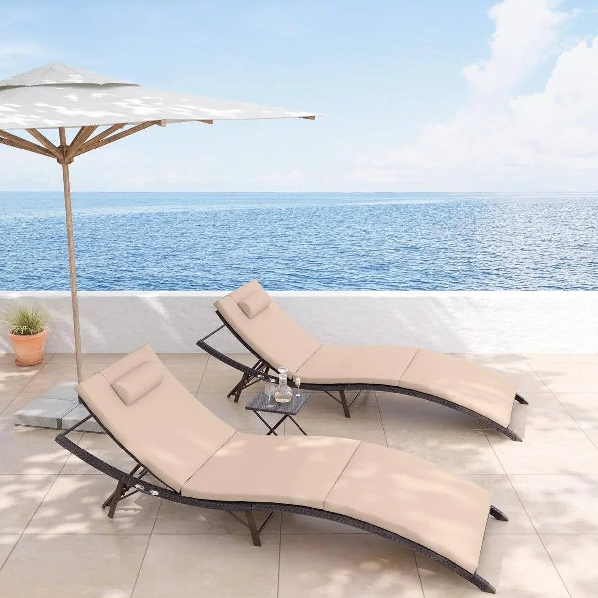 Kullavik 3-teiliges Outdoor-Lounge-Set mit Liegestühlen