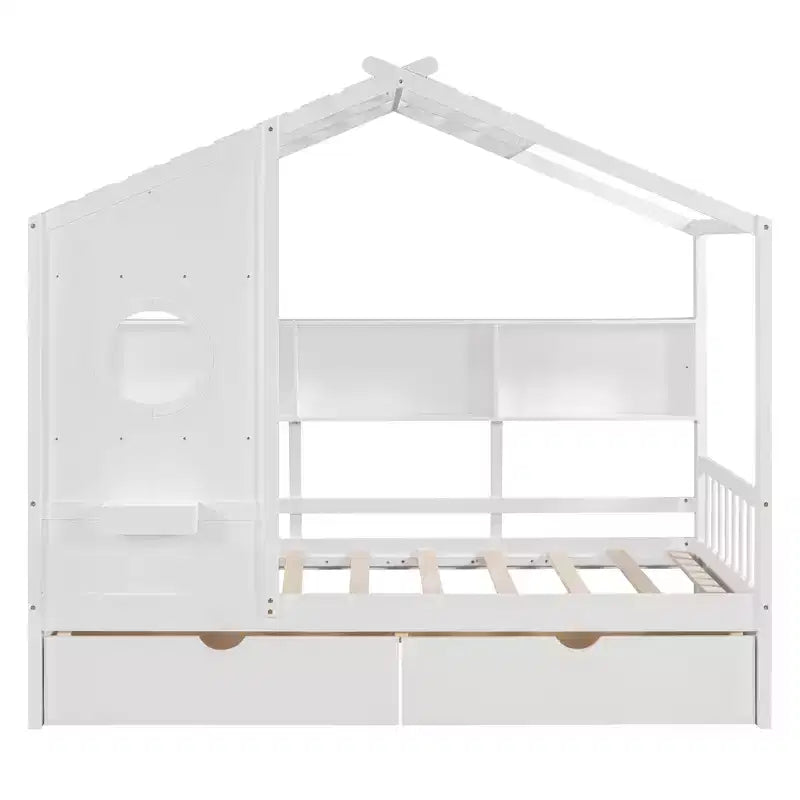 Lit cabane en bois format simple/double avec 2 tiroirs, lit pour enfant avec étagère de rangement - ModernLuxe
