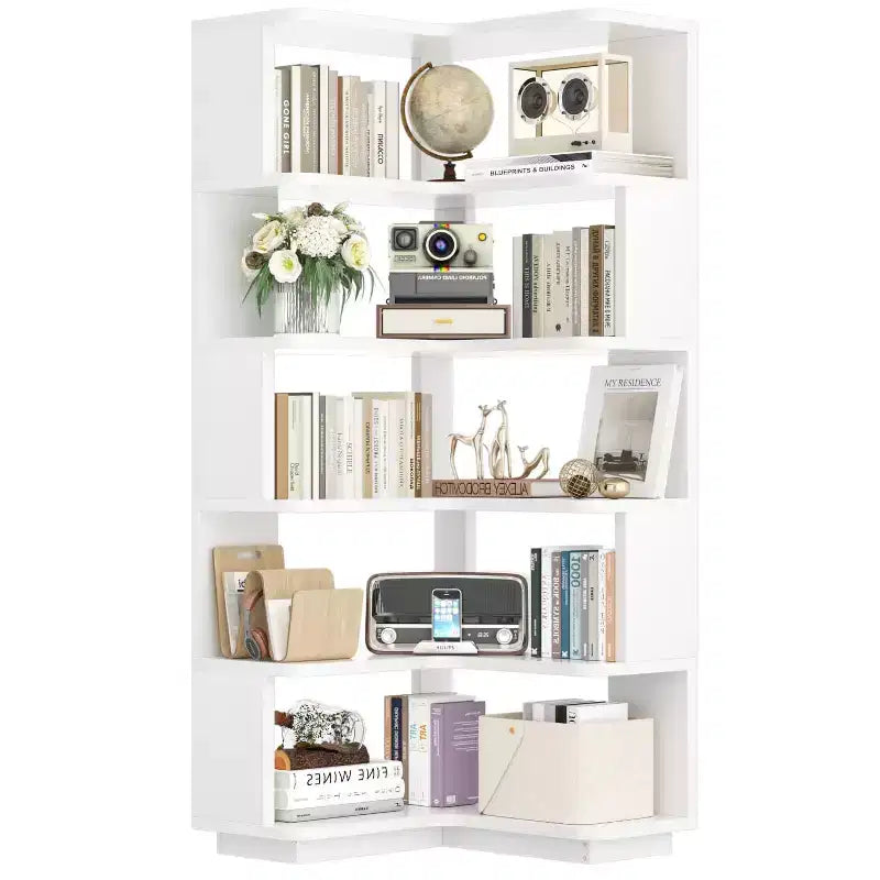 6-stufiges Eckbücherregal, platzsparendes Standregal