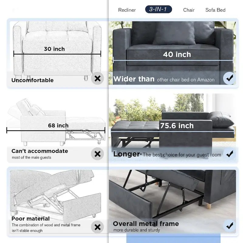 Verstellbarer Schlafsessel, 3-in-1-Funktion, verschiedene Farben, für 1 Person