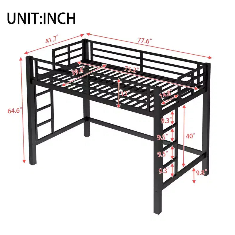 Metalen hoogslaper, ruimtebesparend bedframe met dubbele ladders en veiligheidsleuningen, zwart - ModernLuxe