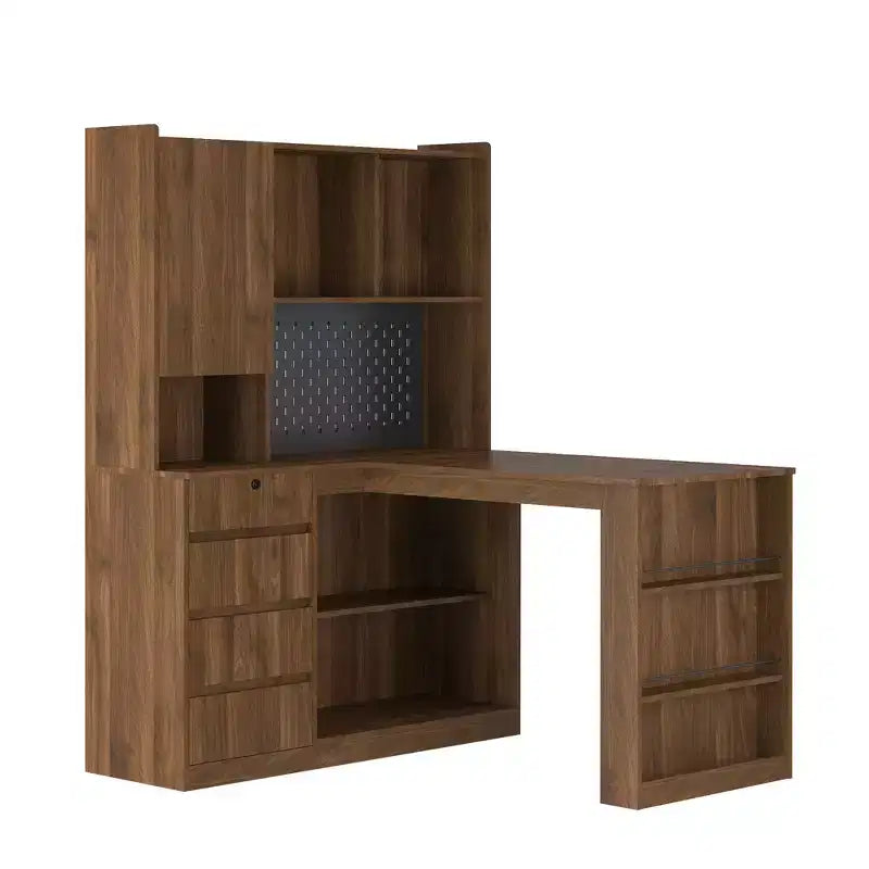 Bureau d’angle en L de 46 pouces avec bibliothèque et tiroirs