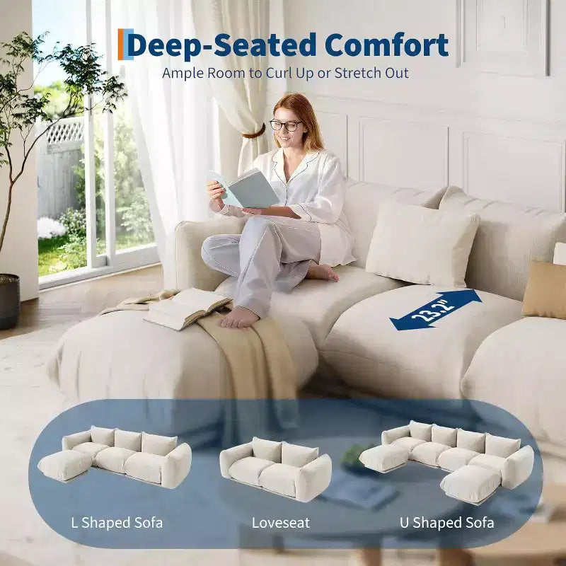 Modulaire loveseat van chenillestof, 2-persoons wolkbank met zeer veerkrachtig schuim, compacte bank zonder frame