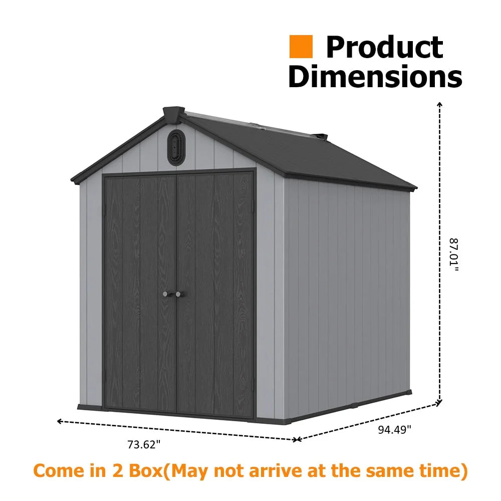 Abri de rangement extérieur en résine et plastique, tous temps, avec plancher, 6 ft x 4 ft/6 ft x 8 ft/8 ft x 6 ft/8 ft x 10 ft, abri à outils Spire