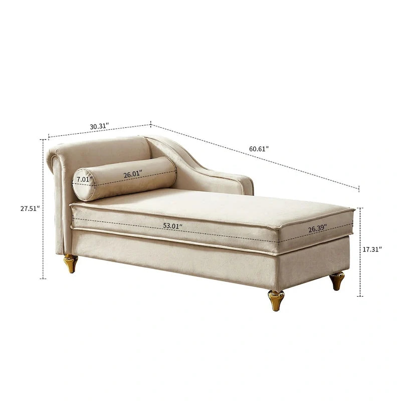Elegante Franse chaise longue met fluwelen bekleding, opbergruimte en een kussen