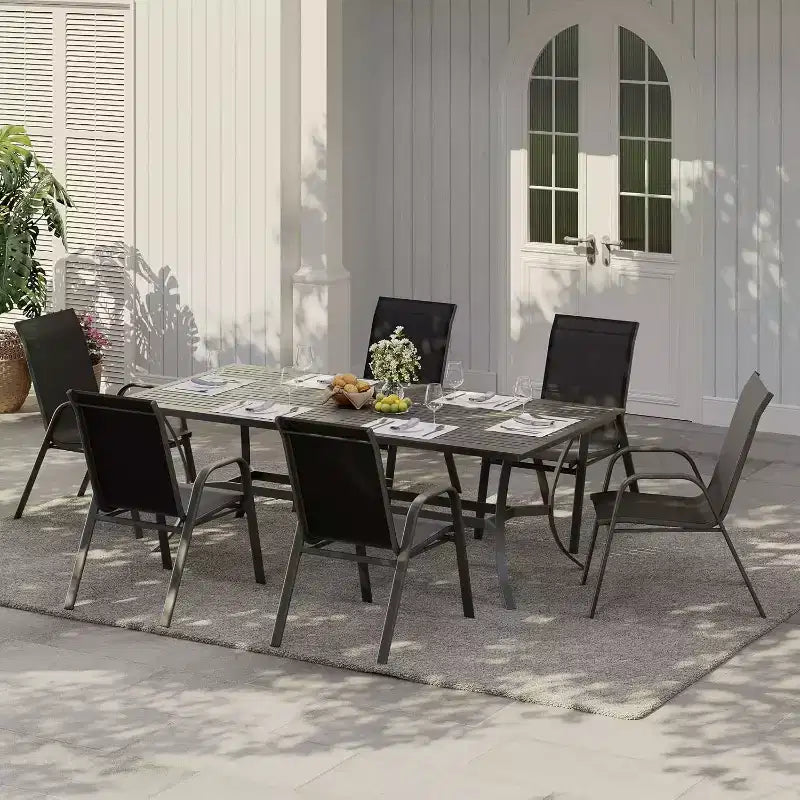 Terrasstoelen, stapelbare buiteneetkamerstoelen set van 4/6, lichtgewicht Textilene-stoelensets voor buiten voor alle weersomstandigheden, met armleuningen voor de achtertuin en het zwembadterras