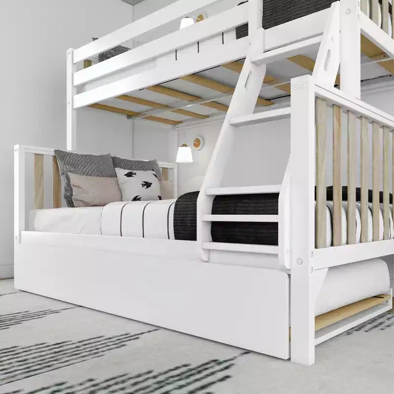 Lit superposé Max & Lily avec lit simple au-dessus d’un lit double et lit gigogne, en bois massif, style scandinave, pour enfants