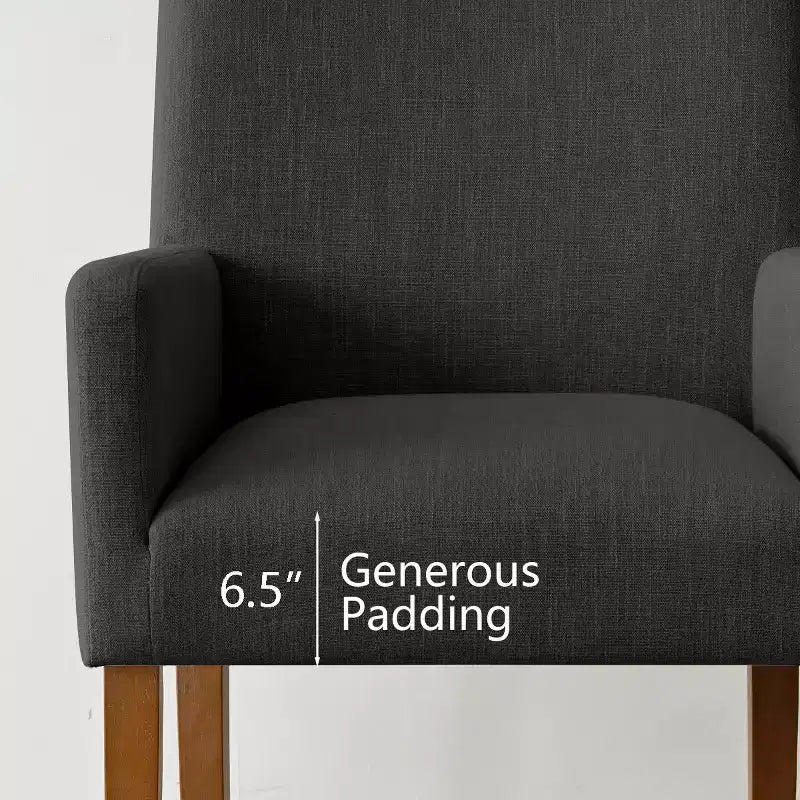 Set van 6 gestoffeerde eetkamerstoelen met armleuningen, moderne linnen fauteuils met houten poten, accentstoelen voor de eetkamer en woonkamer - Panipeachy