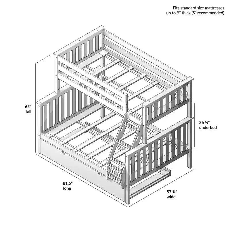 Max & Lily stapelbed van massief hout, eenpersoonsbed boven een tweepersoonsbed, met onderschuifbed met opbergruimte en ladder voor kinderen
