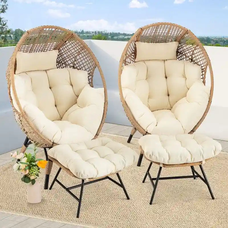 Fauteuil œuf d’intérieur FINCATI, fauteuil œuf d’extérieur supportant 440 lb, fauteuil œuf grand format avec pouf, fauteuil œuf luxueux et confortable avec repose-pieds