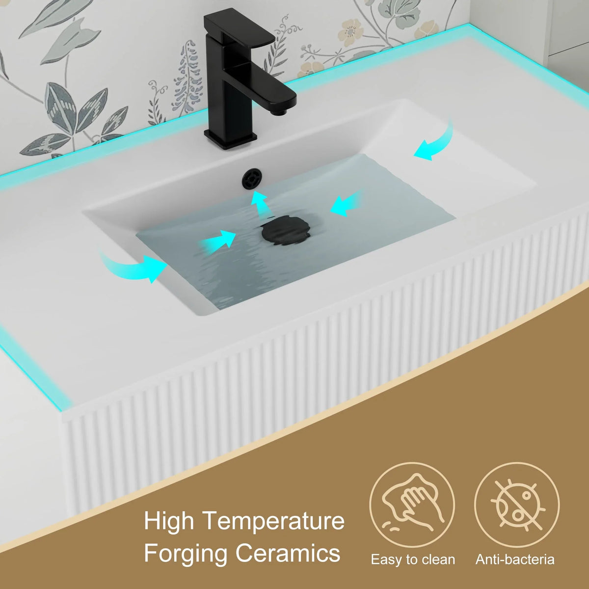 Ensemble meuble-lavabo de salle de bain Wavy Line 30/36/48 avec lavabo et robinet