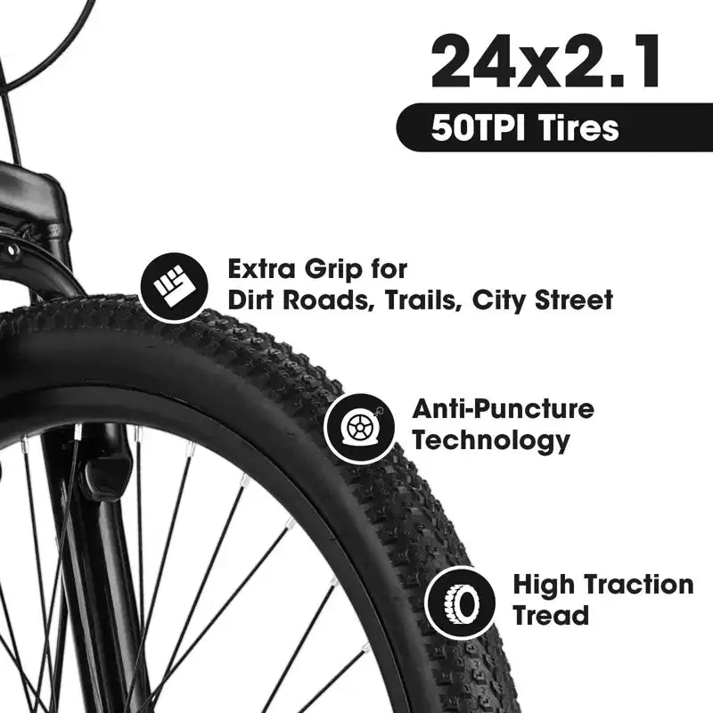 Okak mountainbike van 24/26IN met 21 versnellingen en dubbele schijfremmen, kinderfiets met 100mm voorvering, crossfiets voor tieners en vrouwen