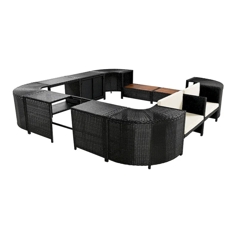 Spa-Umrandung, quadratisches Outdoor-Rattan-Ecksofa-Set mit Spa-Gestell