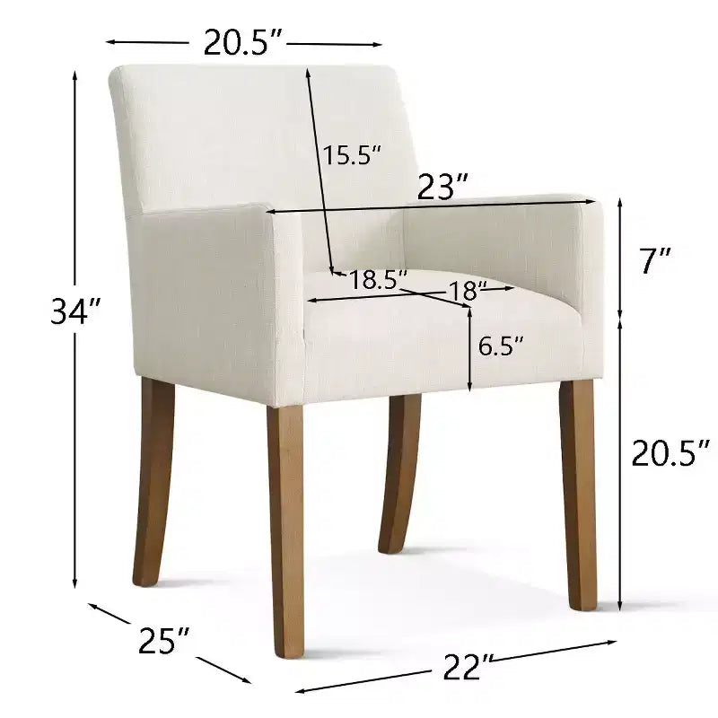 Set van 6 gestoffeerde eetkamerstoelen met armleuningen, moderne linnen fauteuils met houten poten, accentstoelen voor de eetkamer en woonkamer - Panipeachy