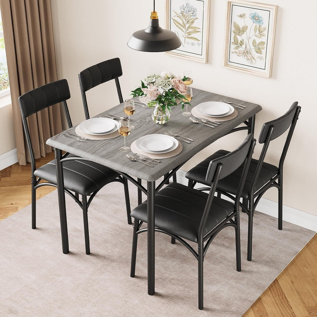 Rechteckiges Esszimmer-Set für 4 Personen mit gepolsterten Stühlen