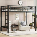 Metalen hoogslaper, ruimtebesparend bedframe met dubbele ladders en veiligheidsleuningen, zwart - ModernLuxe