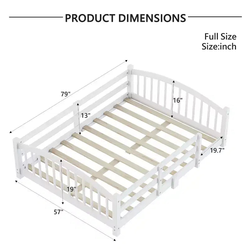 Luxystar Montessori-Bett in Full-Size mit niedrigem Profil, Sicherheitsgittern und Kopfteil