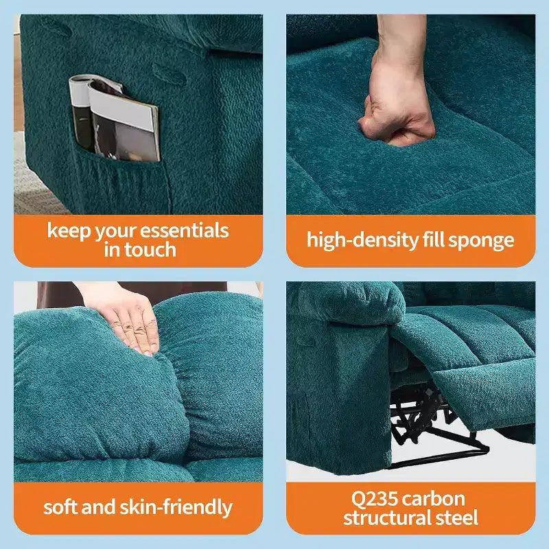 Handmatige relaxfauteuil, ergonomische relaxfauteuil van ademende stof met zijvakken, eenpersoonsbank, geschikt voor de woonkamer en slaapkamer
