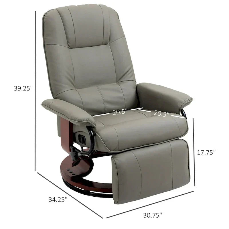 HomCom verstelbare handmatige relaxfauteuil van imitatieleer met draaivoet en comfortabele, ontspannende voetensteun