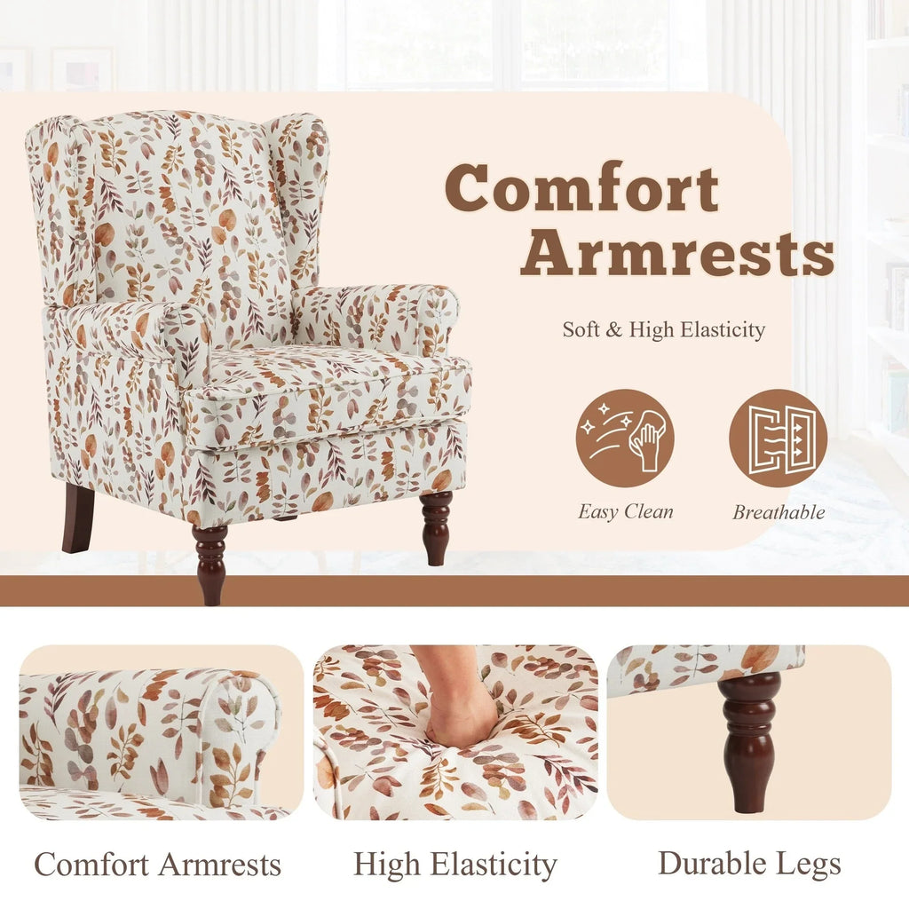 Fauteuil d’appoint moderne Erommy à dossier haut, fauteuil une place en tissu rembourré avec boutons et pieds en bois, pour salon