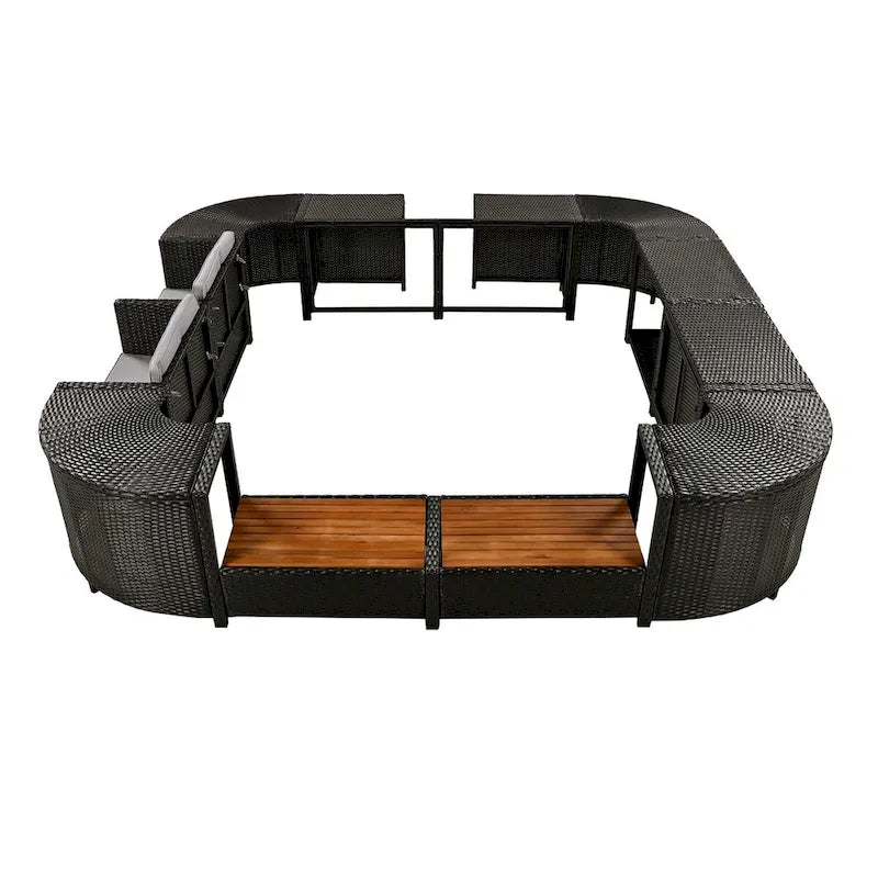 Spa-Umrandung, quadratisches Outdoor-Rattan-Ecksofa-Set mit Spa-Gestell