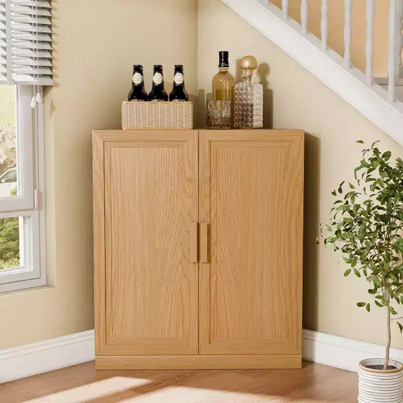 Dovelina hoekvitrinekast met verstelbare planken, dressoir, buffetkast, wijnkast, keuken- en eetkamerkast met houten deuren - 31H x 31W, 36H x 31W