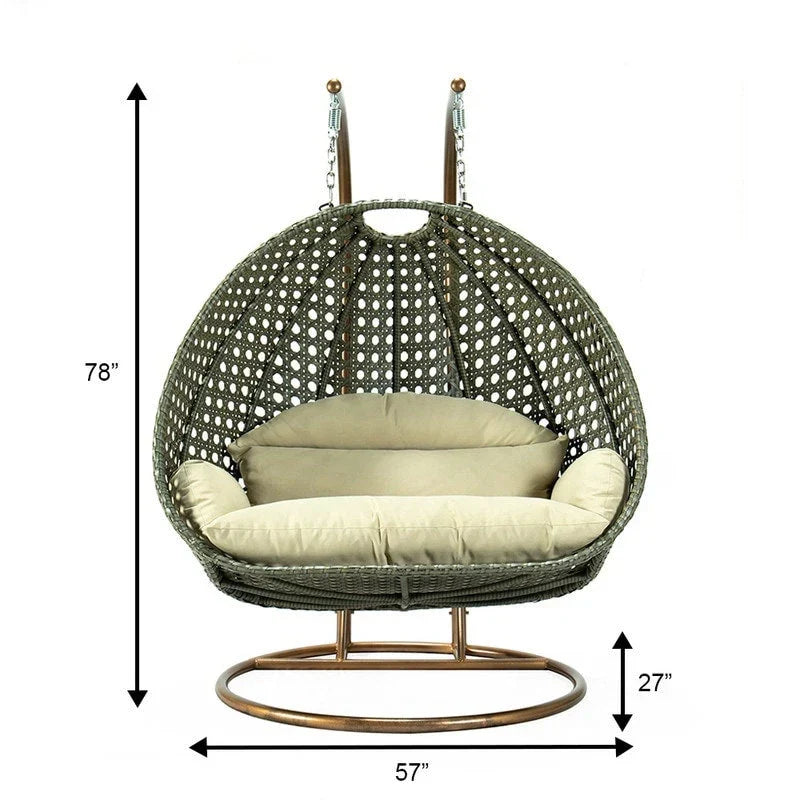 Fauteuil œuf suspendu 2 places LeisureMod avec support - fauteuil hamac balançoire de patio en osier de rotin pour l’extérieur et l’intérieur, avec coussins