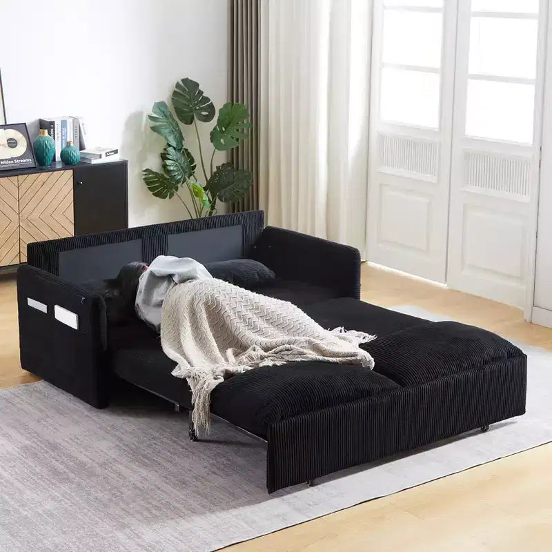 64.5 3-in-1-slaapbank van ribfluweel met uitschuifbaar bed