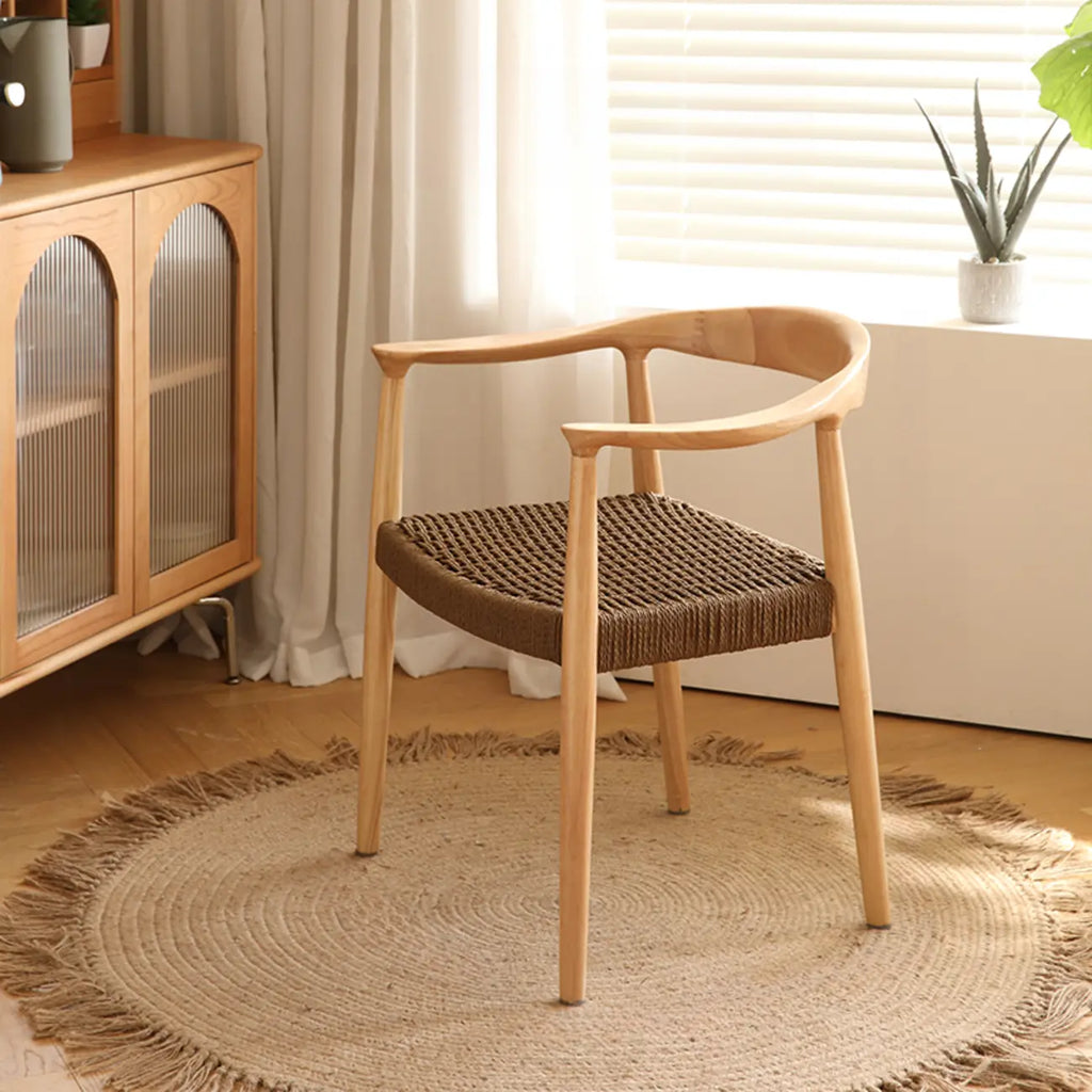 Chaise de salle à manger scandinave en bois courbé, avec assise tressée et accoudoirs