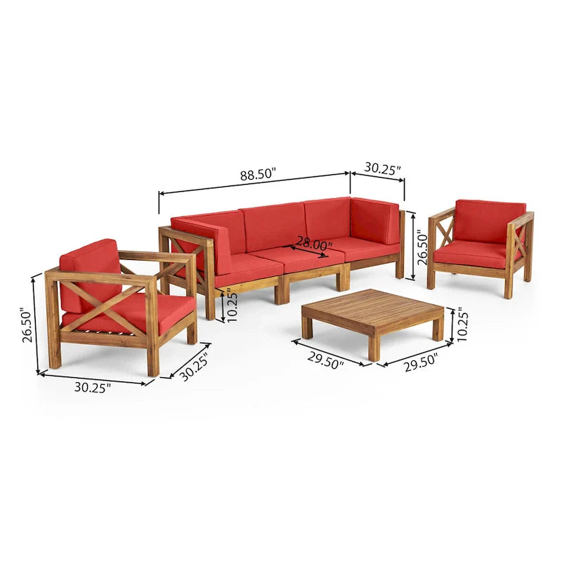 6-delige loungeset van acaciahout voor buiten, Brava, van Christopher Knight Home