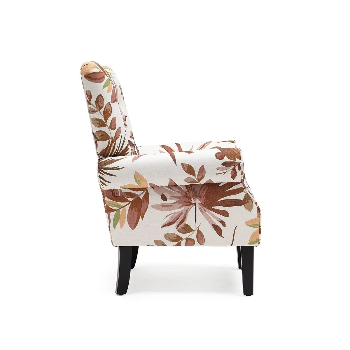 Fauteuil d’appoint moderne Erommy à dossier haut, fauteuil une place en tissu rembourré avec boutons et pieds en bois, pour salon