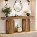Table console de ferme extra-longue Lantine de 70.9 pouces avec étagère de rangement en bois à 2 niveaux, pour couloir, salon et entrée, brun vintage.