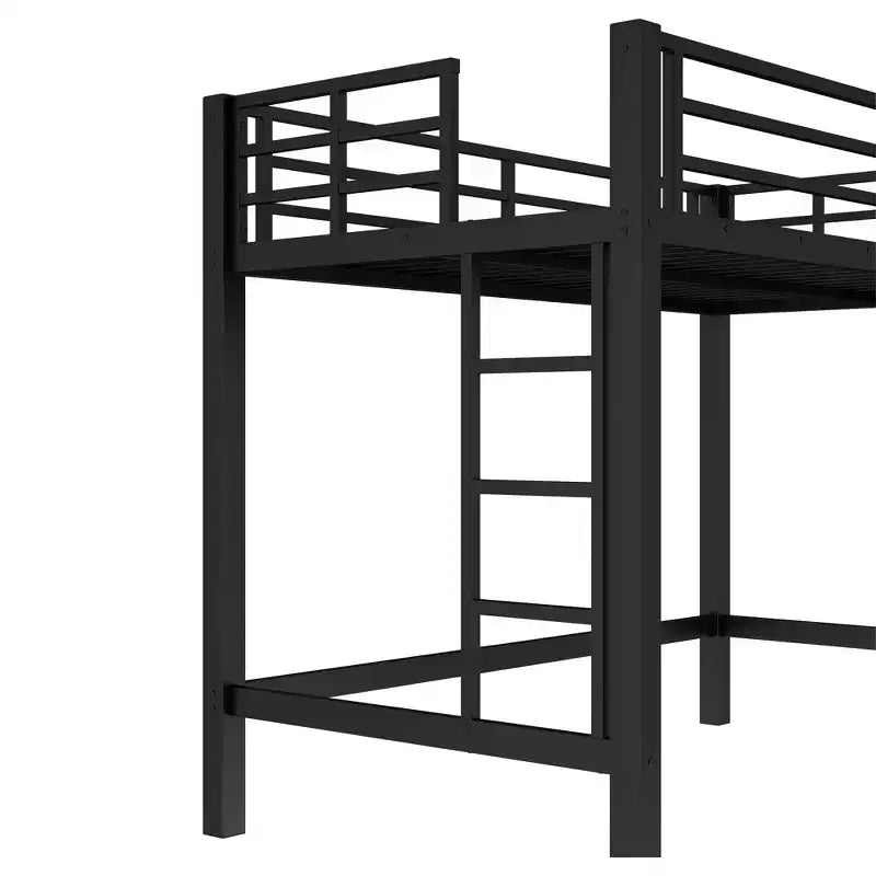 Metalen hoogslaper, ruimtebesparend bedframe met dubbele ladders en veiligheidsleuningen, zwart - ModernLuxe