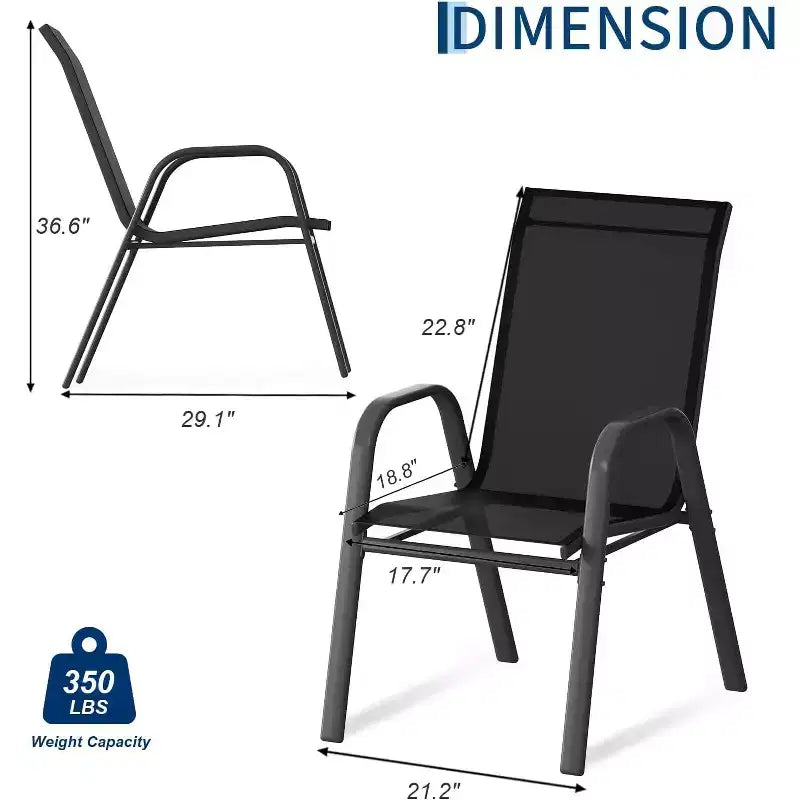Terrasstoelen, stapelbare buiteneetkamerstoelen set van 4/6, lichtgewicht Textilene-stoelensets voor buiten voor alle weersomstandigheden, met armleuningen voor de achtertuin en het zwembadterras