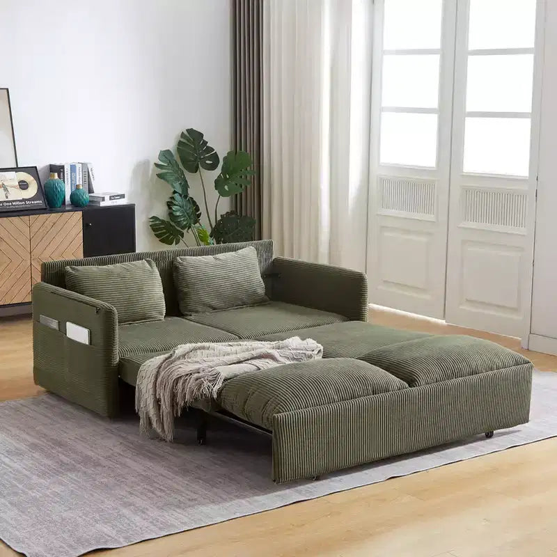 64.5 3-in-1-slaapbank van ribfluweel met uitschuifbaar bed