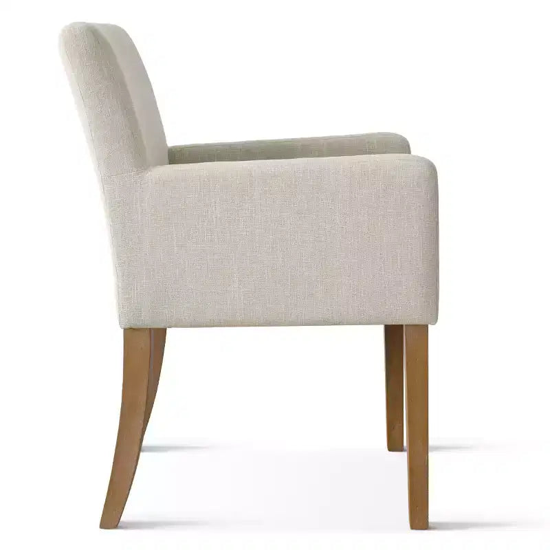 Set van 6 gestoffeerde eetkamerstoelen met armleuningen, moderne linnen fauteuils met houten poten, accentstoelen voor de eetkamer en woonkamer - Panipeachy