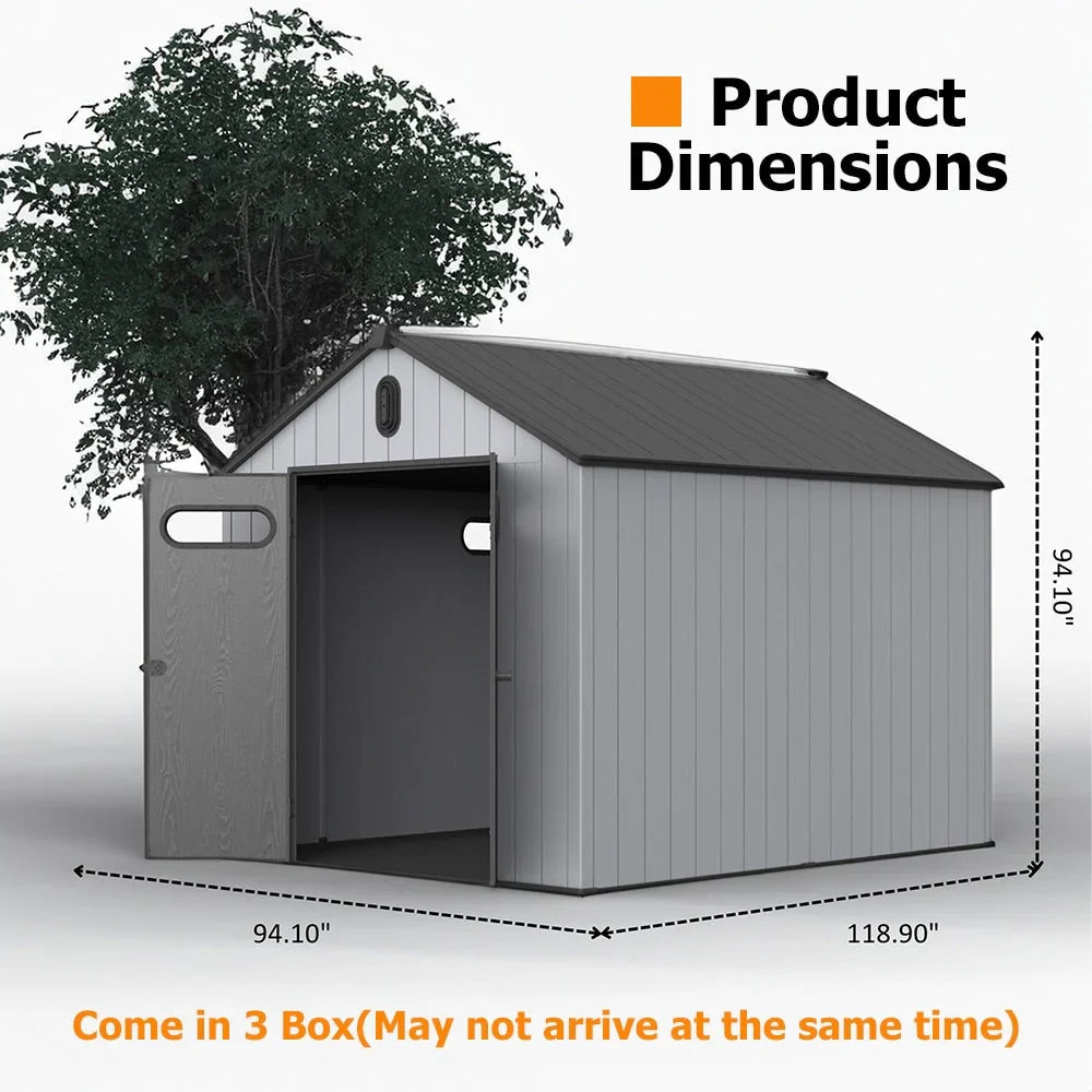 Abri de rangement extérieur en résine et plastique, tous temps, avec plancher, 6 ft x 4 ft/6 ft x 8 ft/8 ft x 6 ft/8 ft x 10 ft, abri à outils Spire