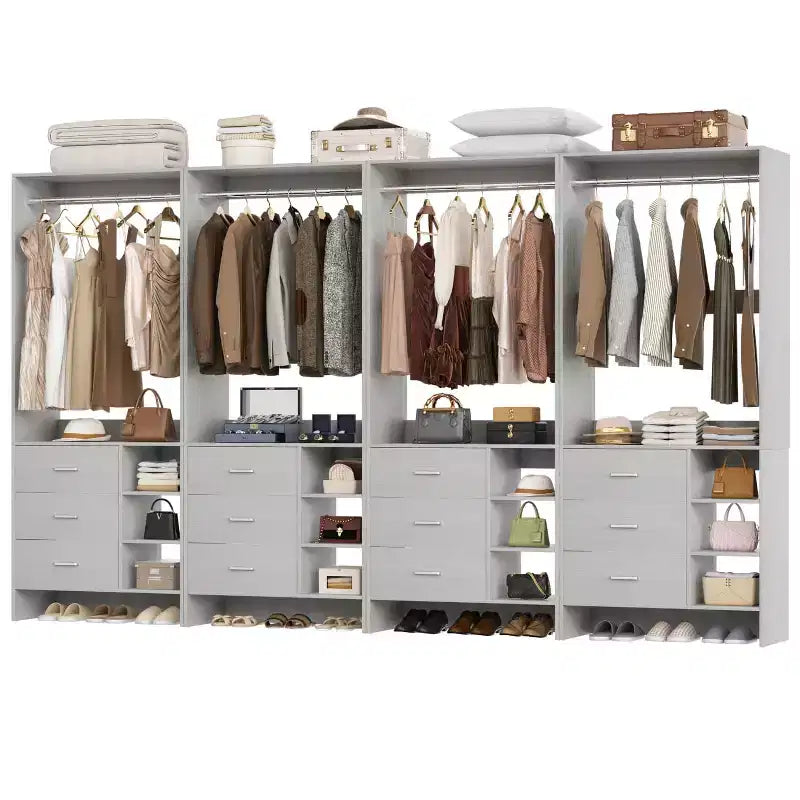 Besiost set van 4 kastorganizers met houten lades en kledingroedes