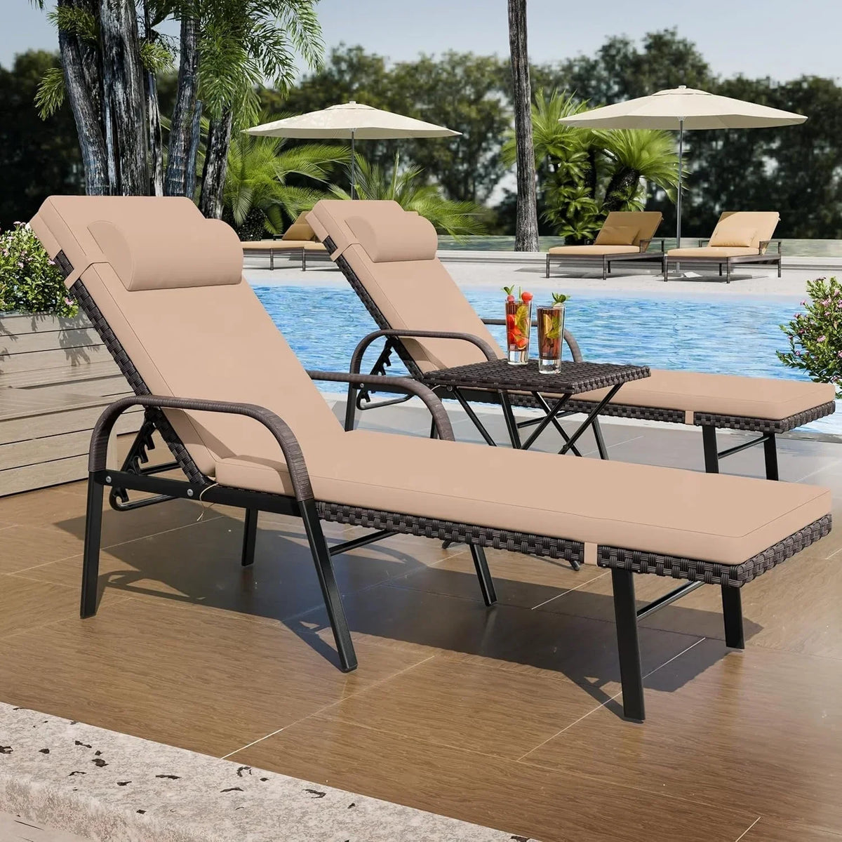 Kullavik 3-teiliges Outdoor-Lounge-Set mit Liegestühlen