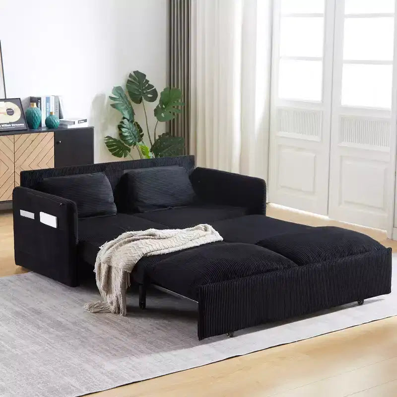 64.5 3-in-1-slaapbank van ribfluweel met uitschuifbaar bed