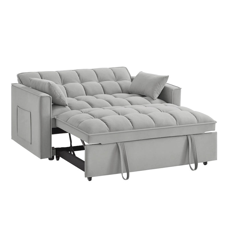 4-in-1-Zweisitzer-Schlafsofa mit Armlehnen und Aufbewahrungstaschen, multifunktionales, getuftetes Ausziehsofa mit verstellbarer Rückenlehne